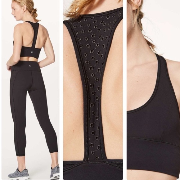 Lululemon Ornate Bra Racer Back Embroidered Eyelet Sports Bra Black Size 6 - Picture 11 of 11